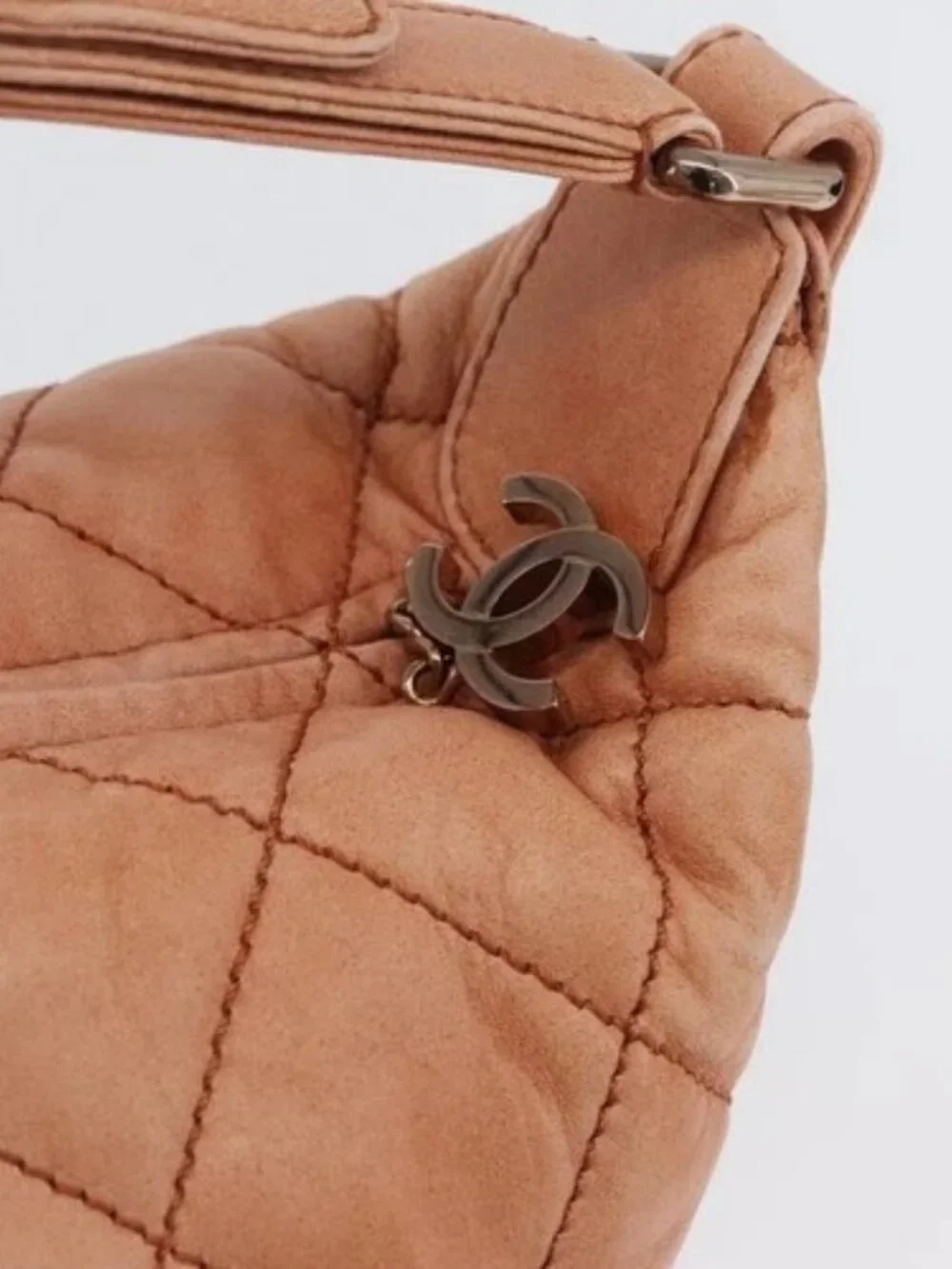 CHANEL Matelasse Shoulder Bag Lamb Skin Orange Gold CC Auth ARZ069V